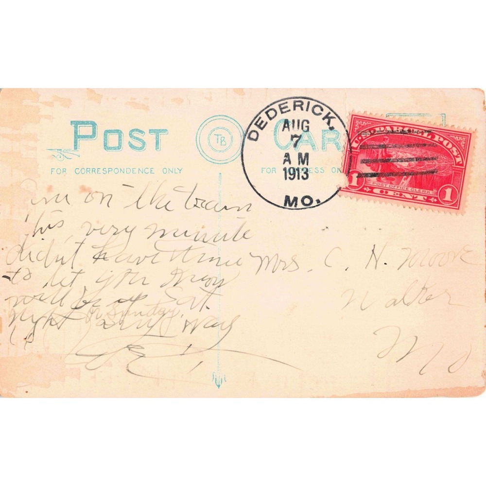 Vintage 1913 Dederick Missouri Postcard Red Pennant Romantic Garden Scene VG - Picture 2 of 2